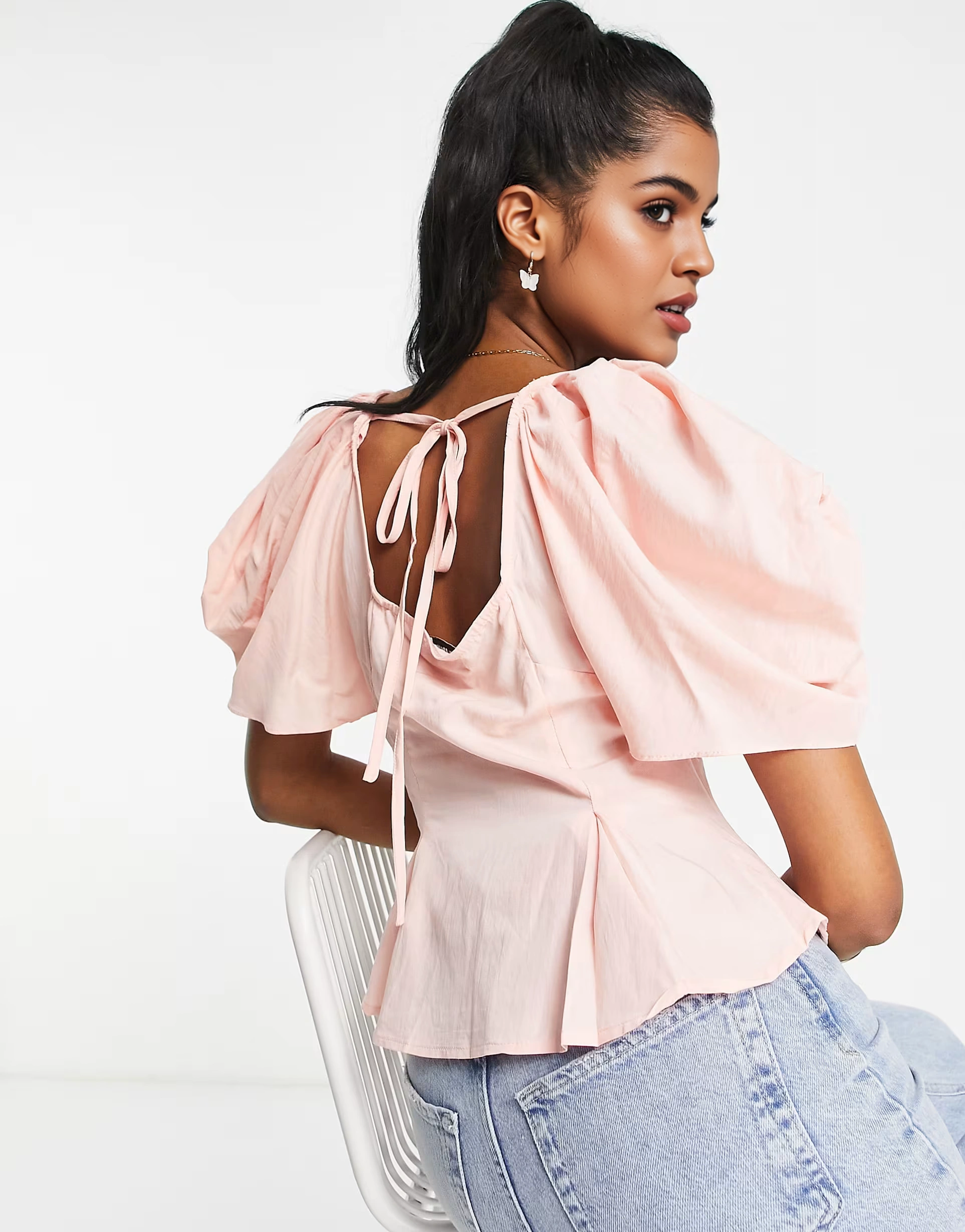 Urban Revivo Womens Mesh Puff Sleeve Blouse In Pink