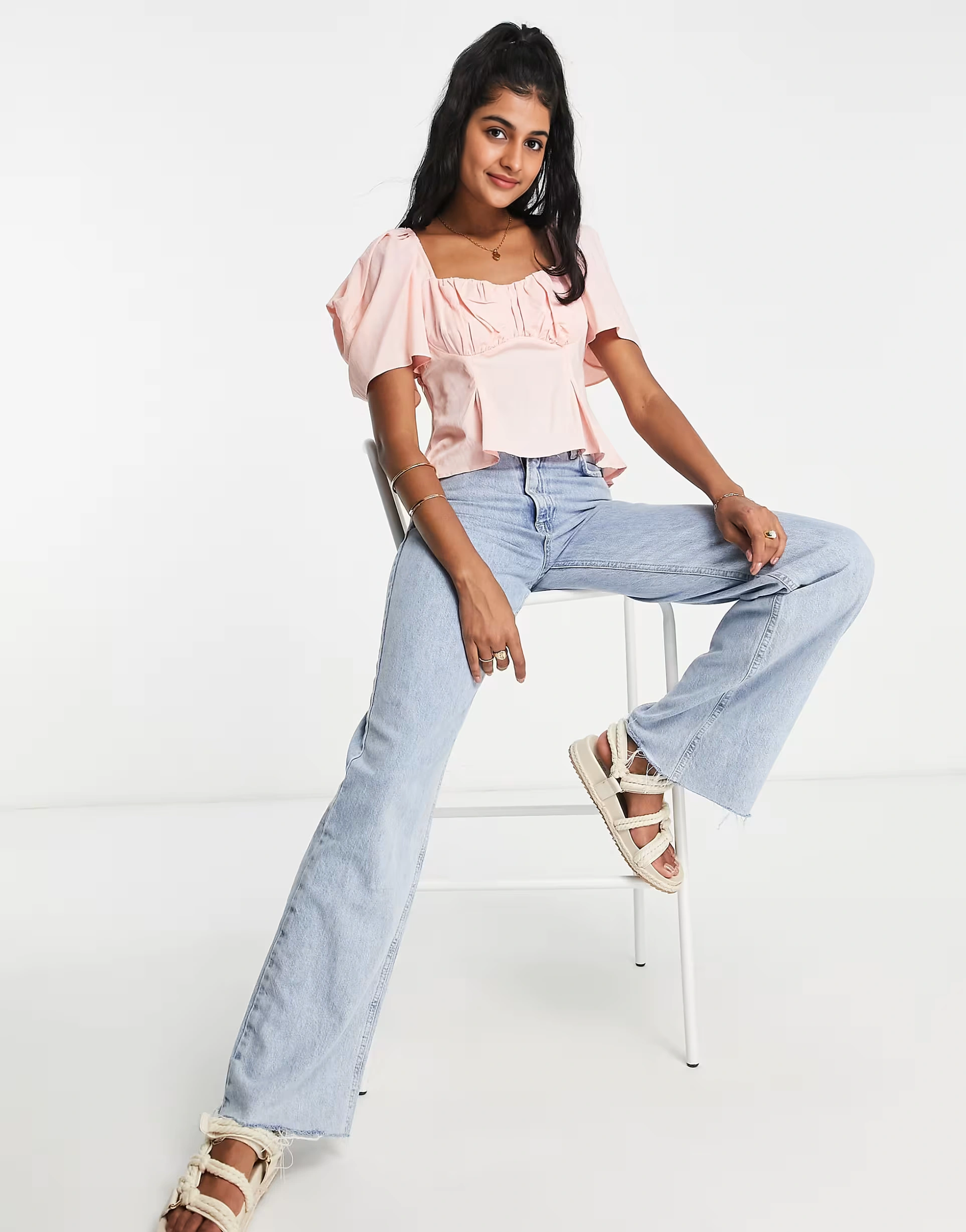 Urban Revivo Womens Mesh Puff Sleeve Blouse In Pink