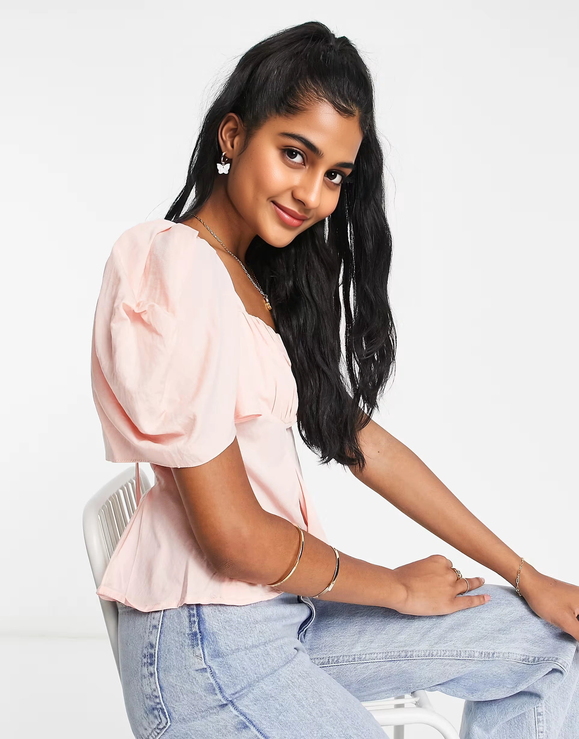 Urban Revivo Womens Mesh Puff Sleeve Blouse In Pink