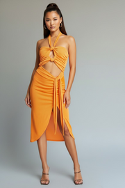 EI8TH HOUR Womens Slinky Halterneck Midi Dress In Orange