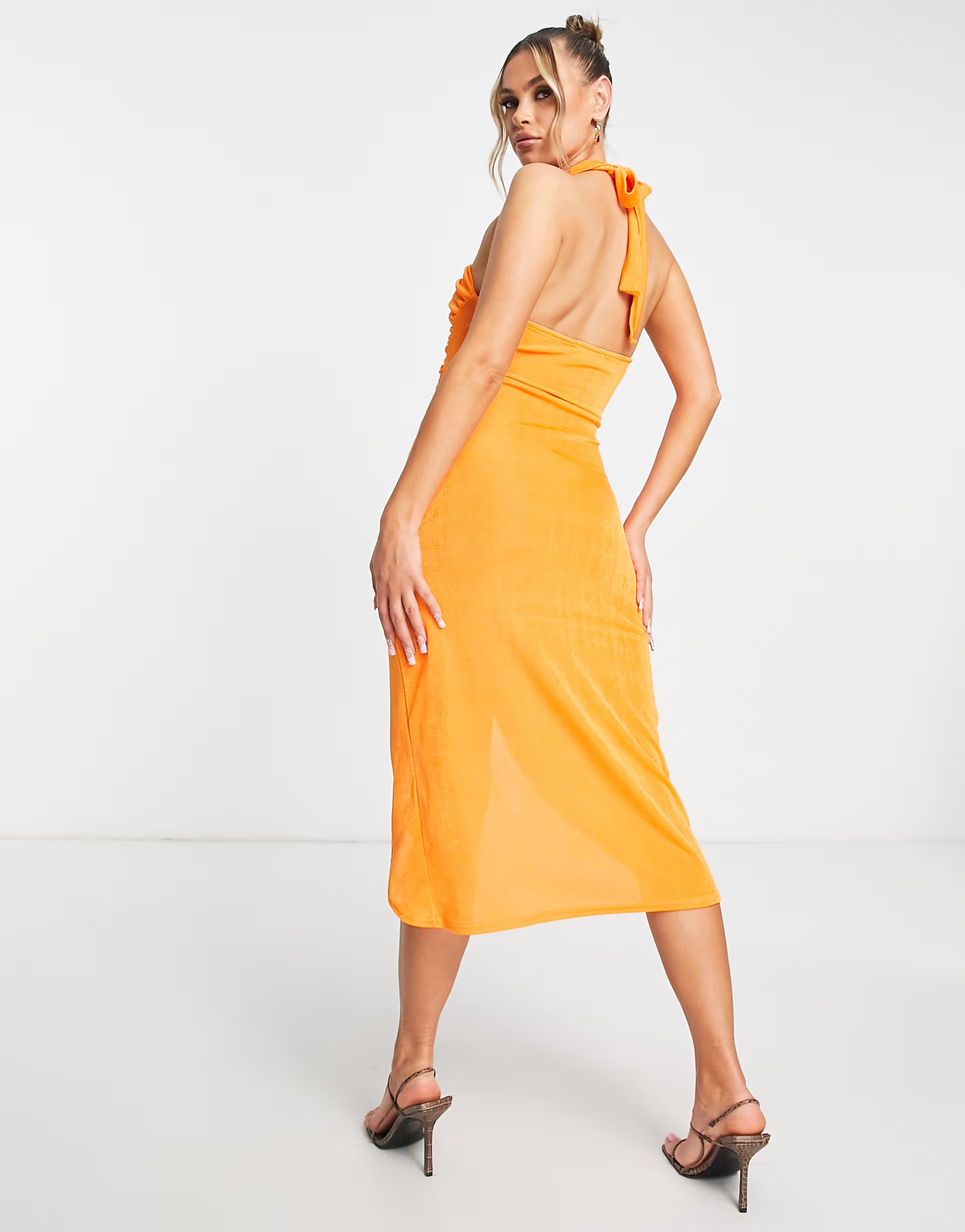 EI8TH HOUR Womens Slinky Halterneck Midi Dress In Orange