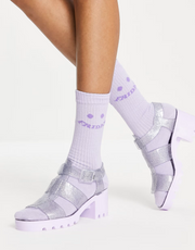 Juju Womens Jelly Heeled Shoes in Clear Glitter In Purple