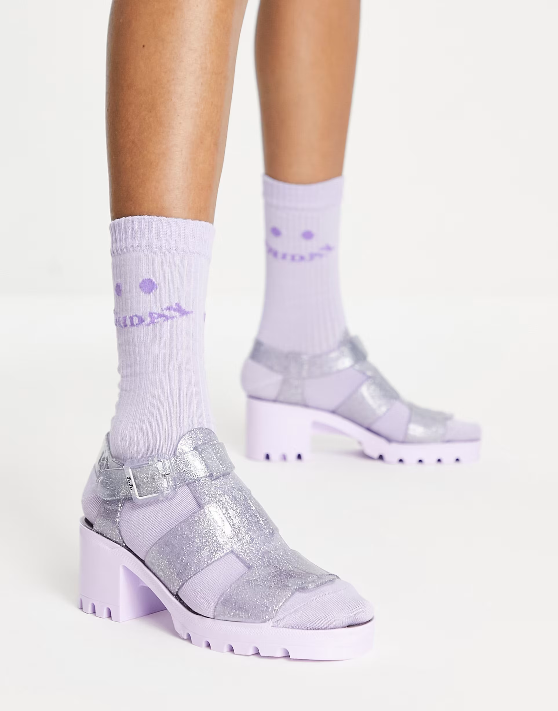 Juju Womens Jelly Heeled Shoes in Clear Glitter In Purple