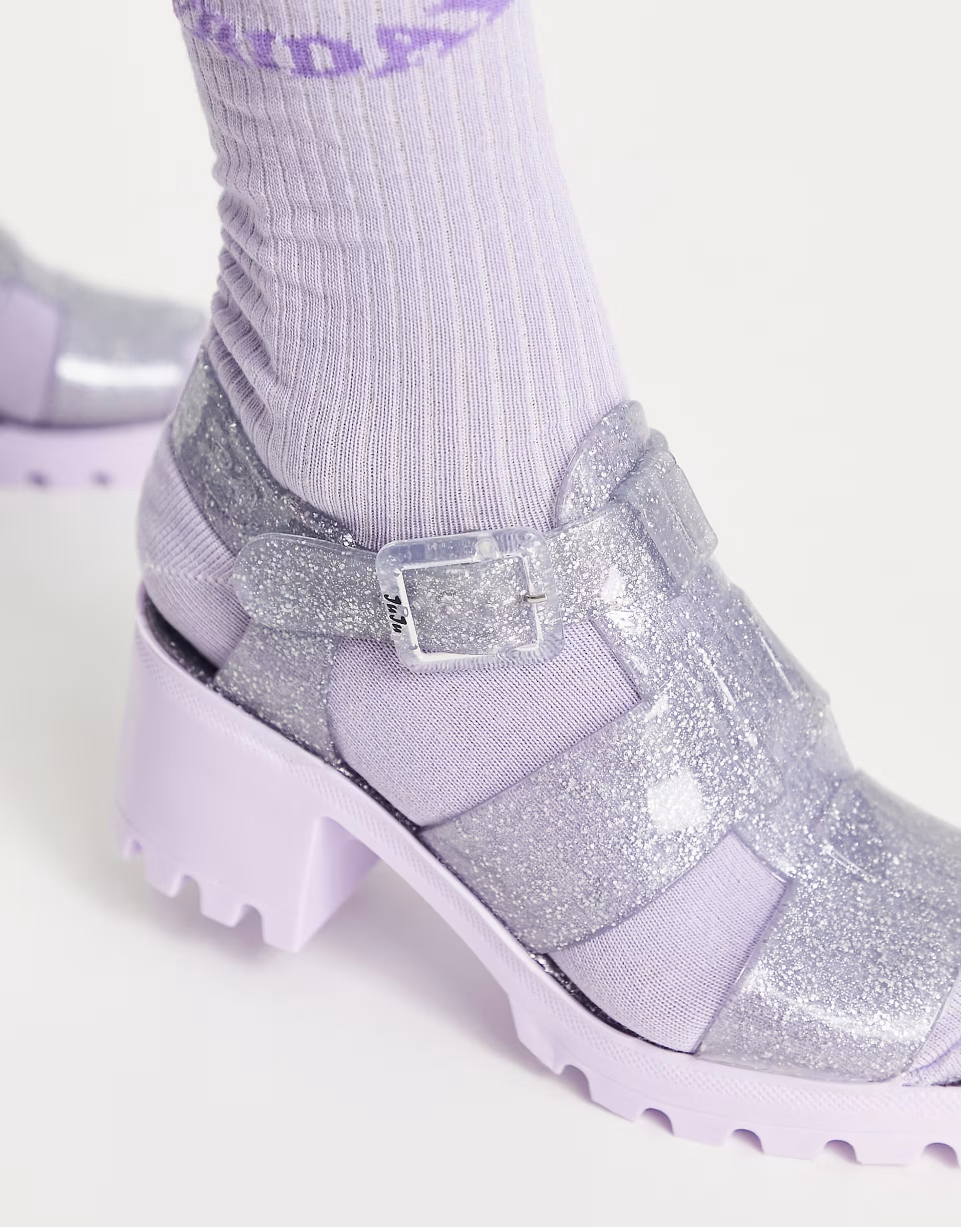 Juju Womens Jelly Heeled Shoes in Clear Glitter In Purple