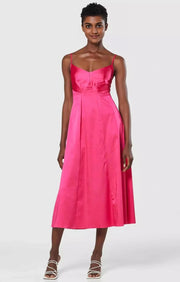 Closet London Womens Pleated Satin Midi Dress in Fuchsia Pink
