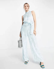 Closet London Womens Textured Jacquard High Neck Jumpsuit in Mint In Green