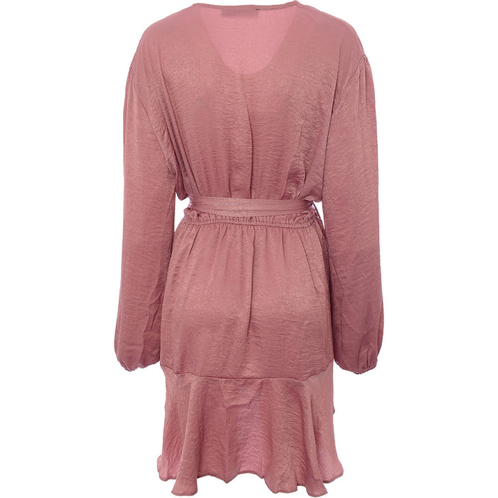 First Distraction Womens Dusky Pink Plus Satin Mini Wrap Dress