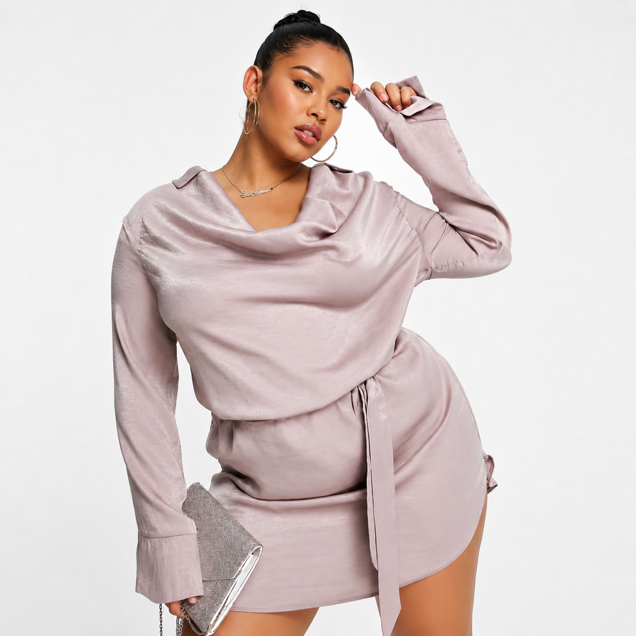 First Distraction Plus Womens The Label Satin Dress in Mink