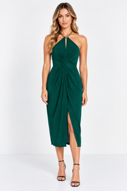 Trendyol Womens Bodycon Fitted Dress With Chain Detail in Emerald Green