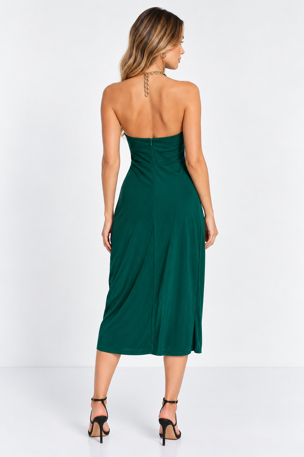 Trendyol Womens Bodycon Fitted Dress With Chain Detail in Emerald Green