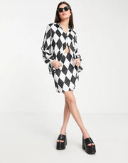 Twisted Wunder Womens Bodycon Mini Skirt in Diamond Checkerboard Co-Ord