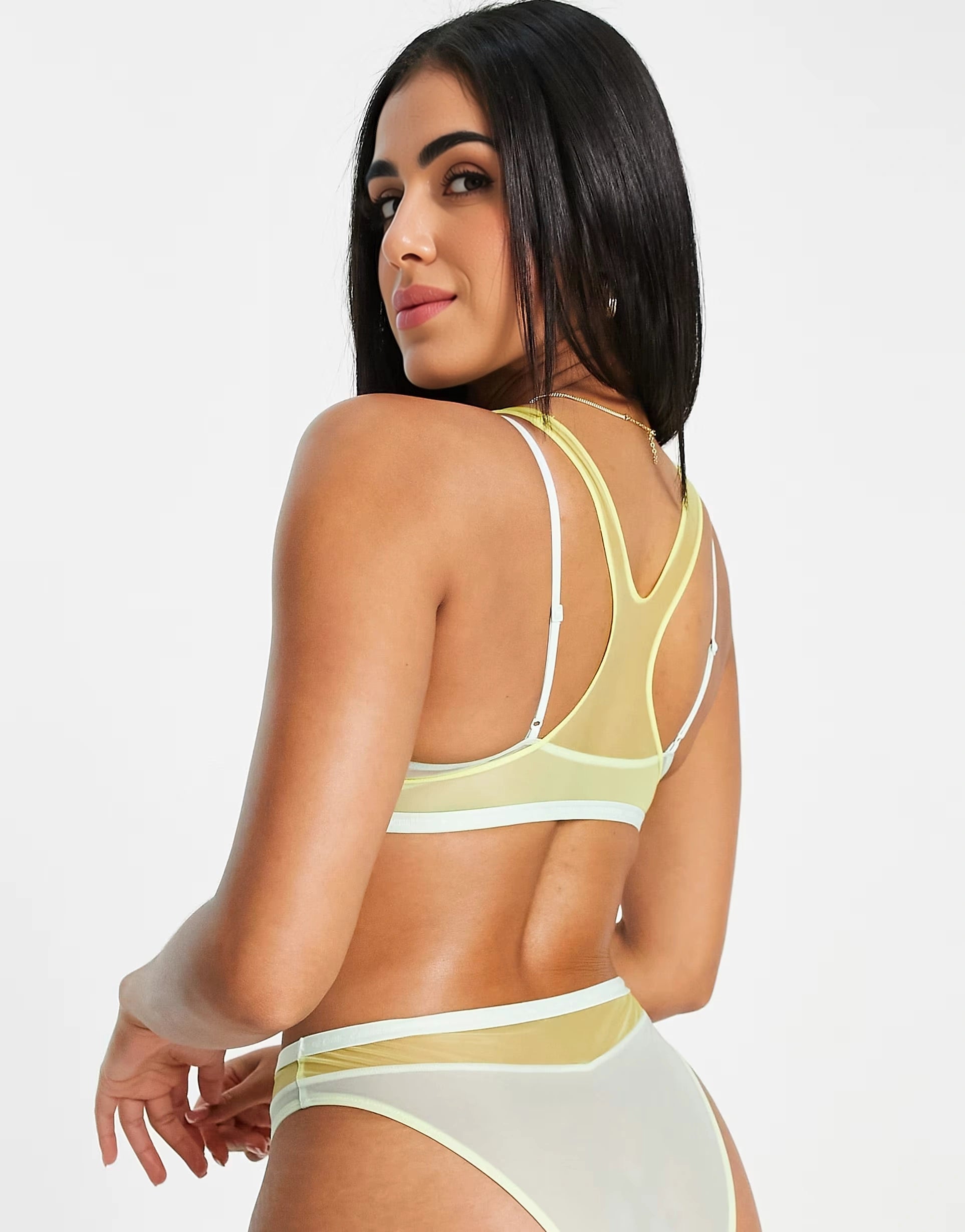 Calvin Klein CK One Pride Mesh Unlined Double Layer Bralette in Yellow And Blue Colour Block