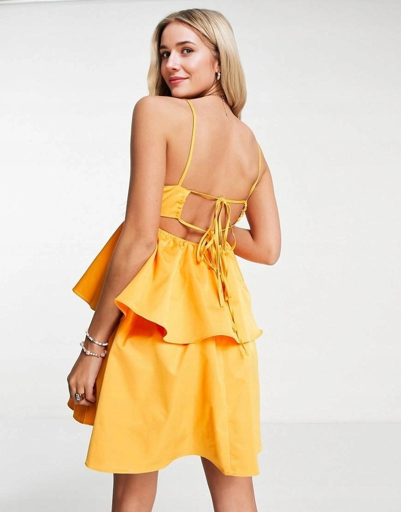 Collective The Label Womens Bow Back Tiered Mini Dress In Orange