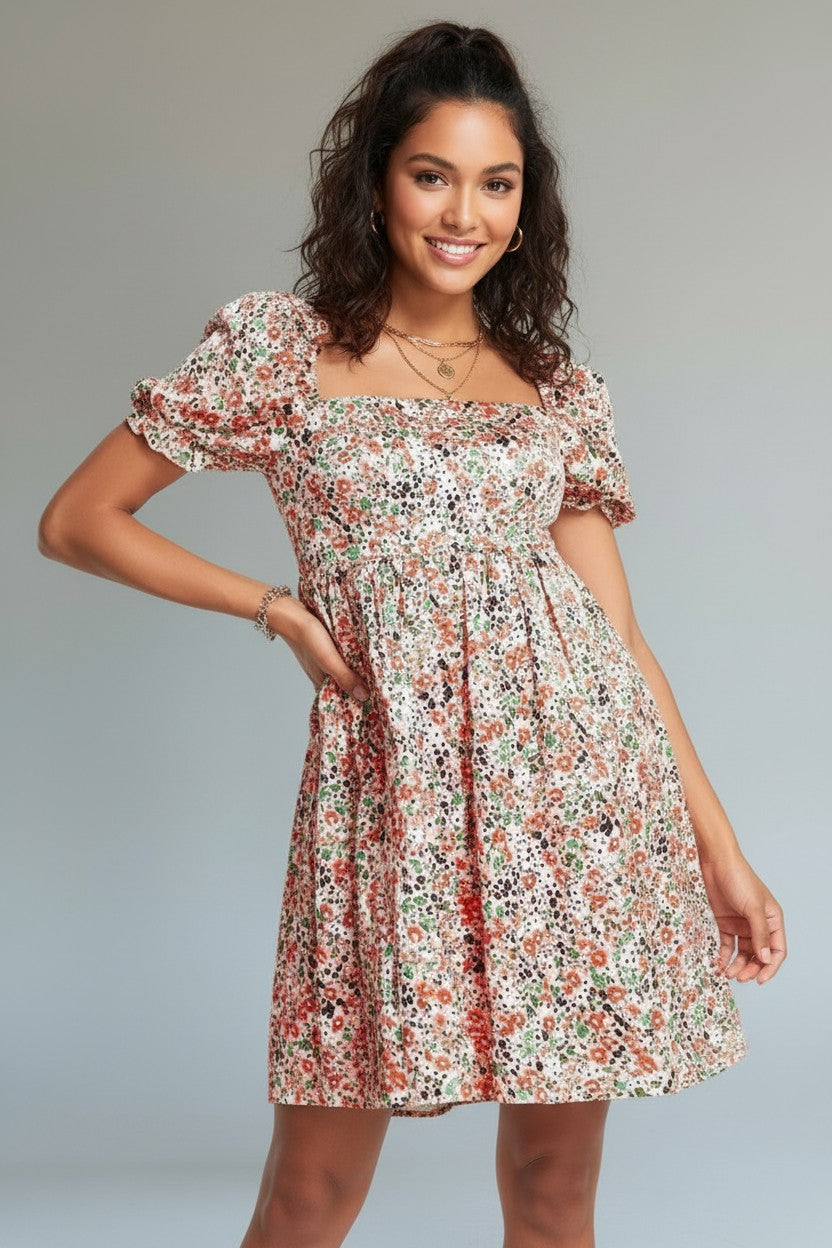 Collective The Label Petite Womens Structured Mesh Smock Dress in Rose Print