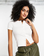 Womens French Connection Short Sleeve Button Front Top in White