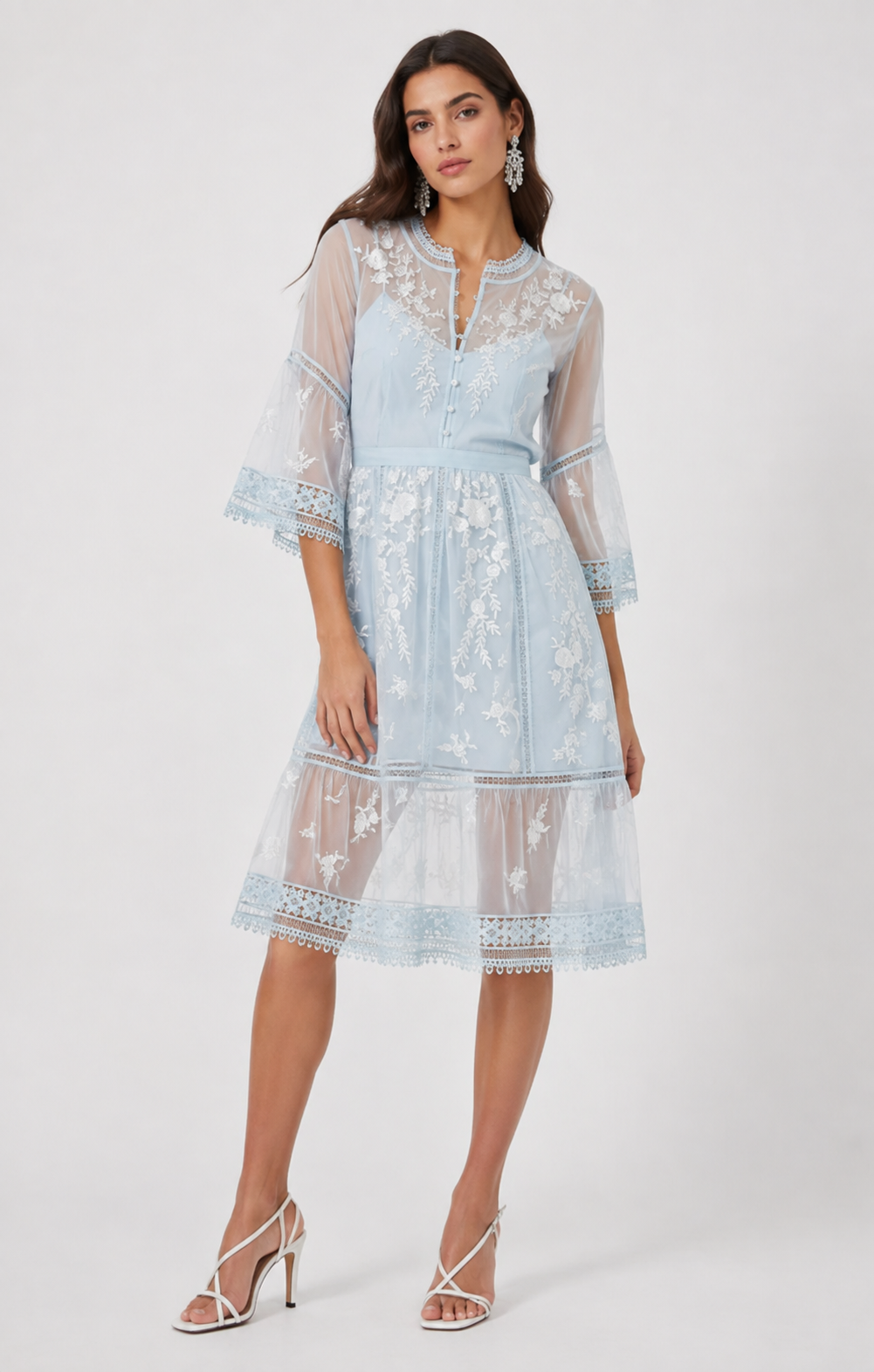 French Connection Womens Midi Tea Dress in Baby Blue