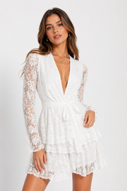 John Zack Womens Lace Long Sleeve Mini Dress In White