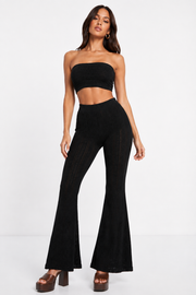 Missyempire Womens X Emily Faye Miller Knitted Flare Trousers in Black