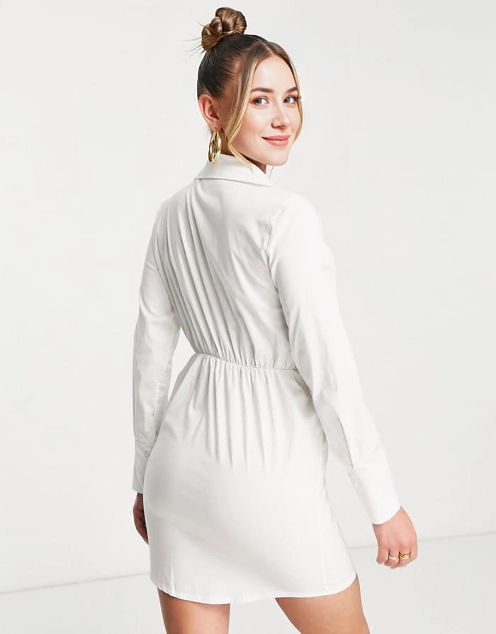 Rebellious Fashion Womens Plunge Knot Detail Shirt Dress in White