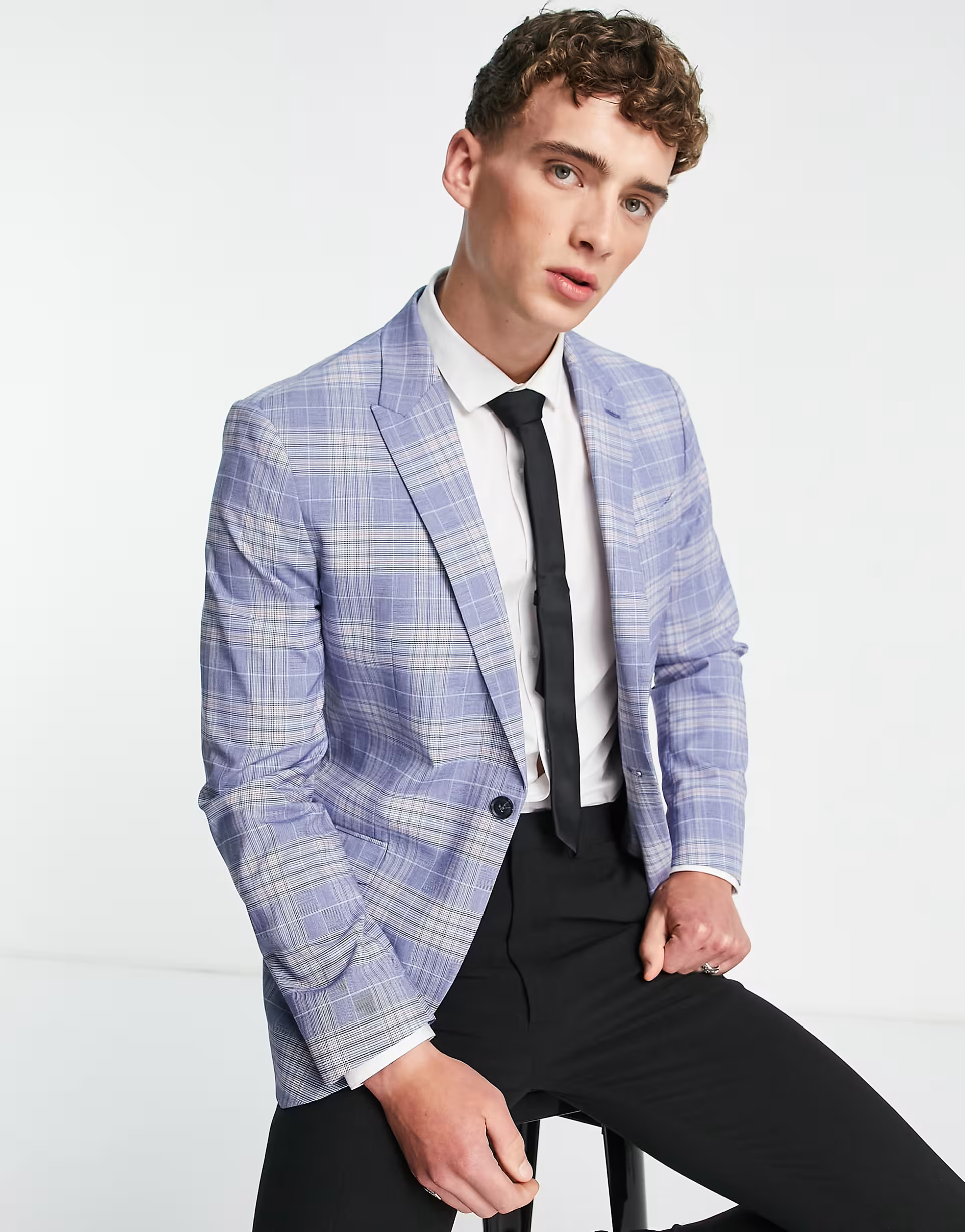 Ben Sherman Mens Skinny Check Suit Jacket In Blue