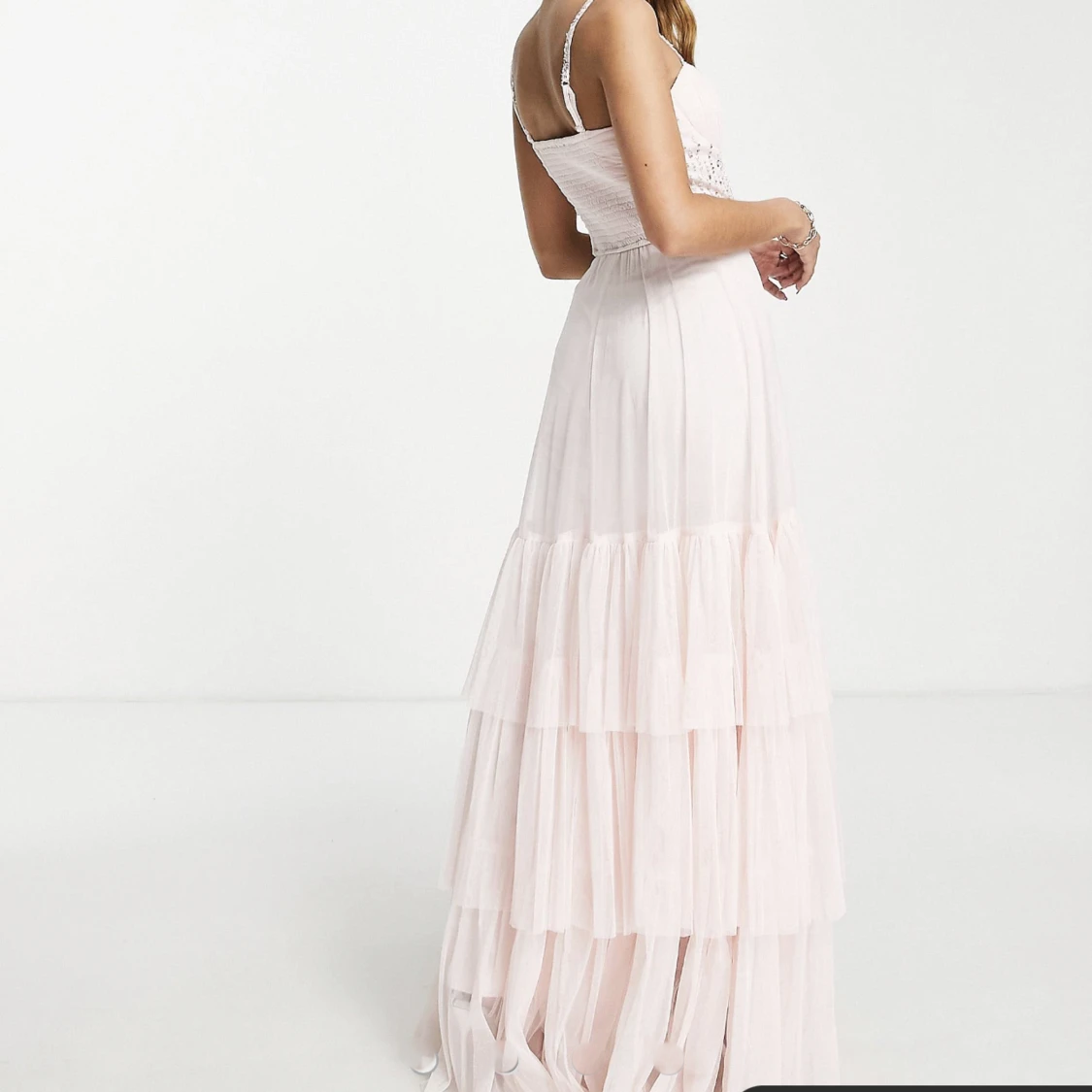 Lace & Beads Womens Sequin Corset Contrast Cup Midi Dress in Blush Pink
