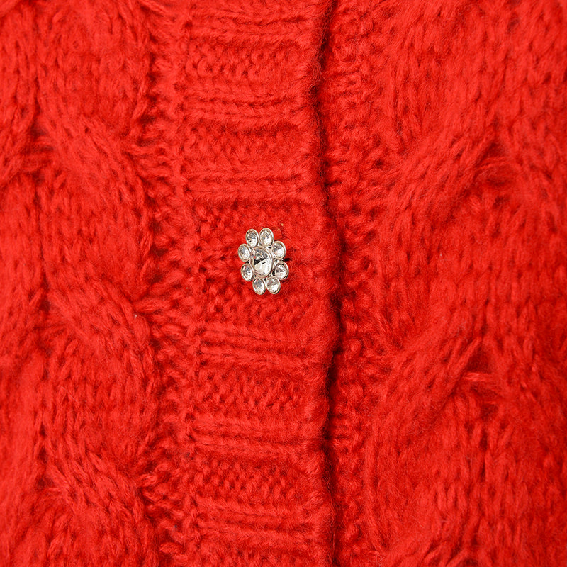 Brave Soul Women's Red Crew Neck Cardigan with Embellished Buttons