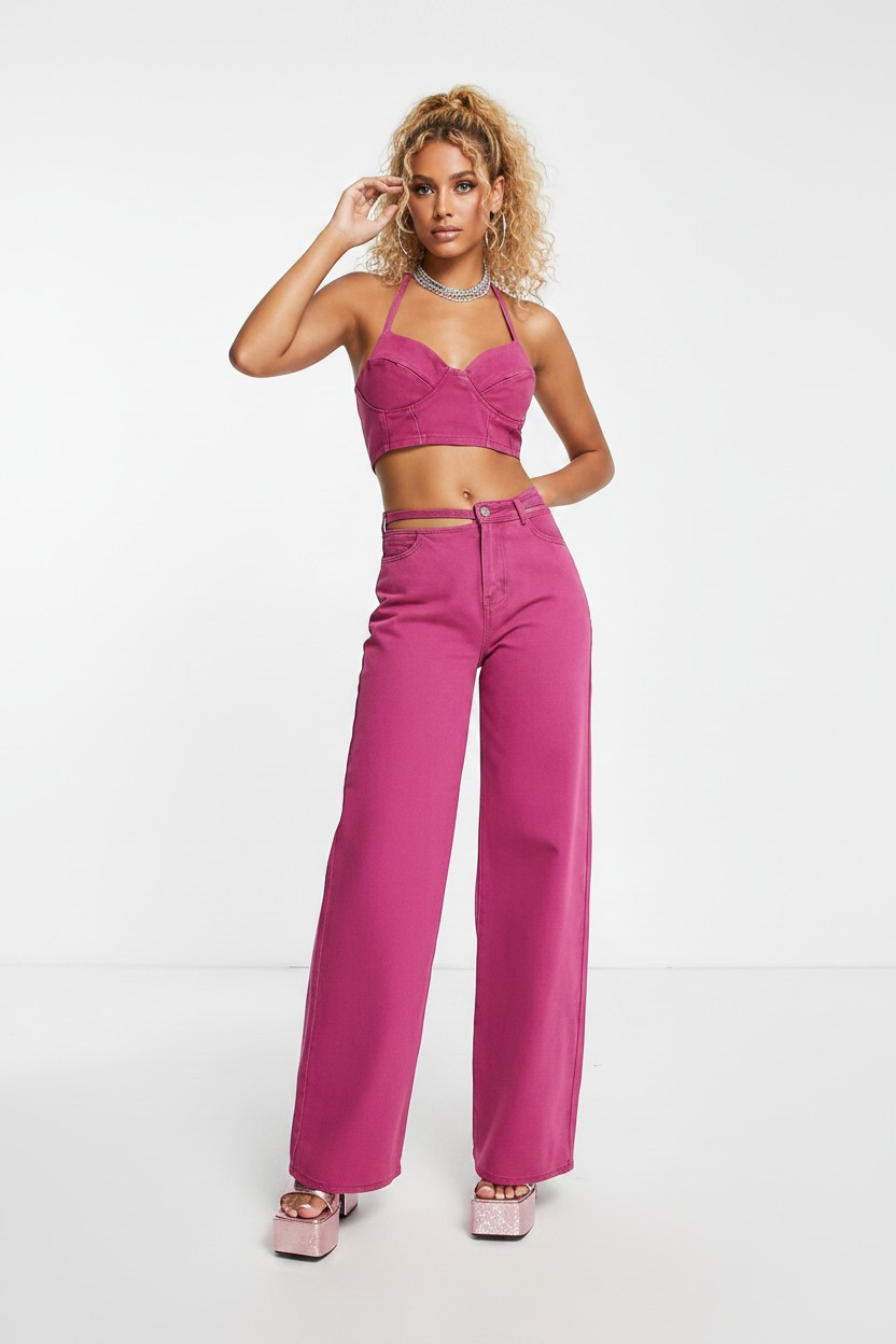 Fashionkilla Womens Denim Bralet With Hardwear In Purple