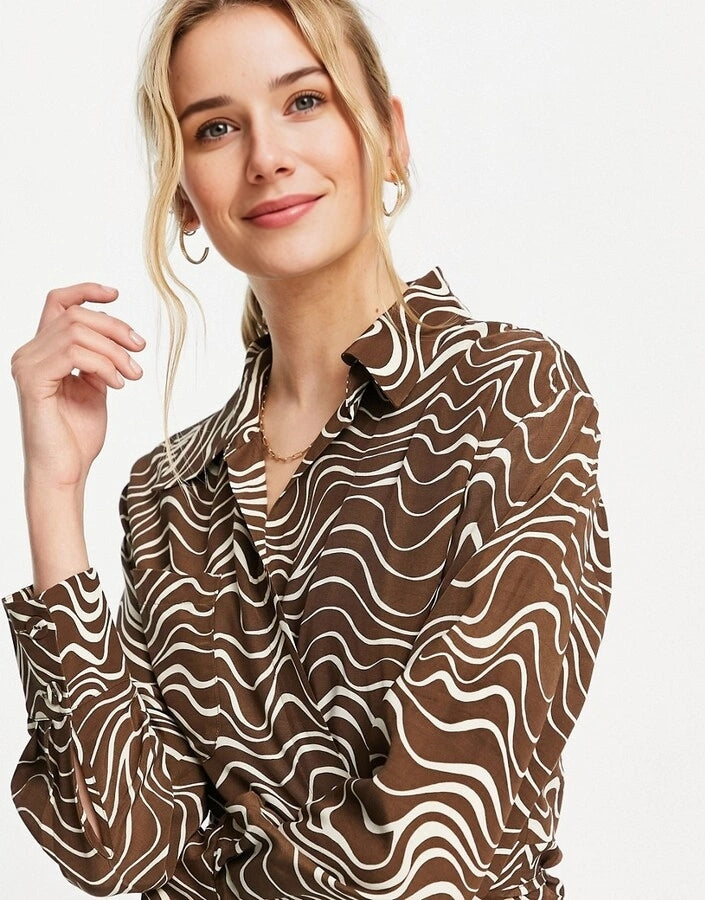 & Other Stories Shirt Midi Dress in Brown Print