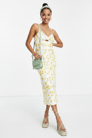 Forever New Petite Womens Cut-Out Midi Dress in Ivory Buttercup Floral