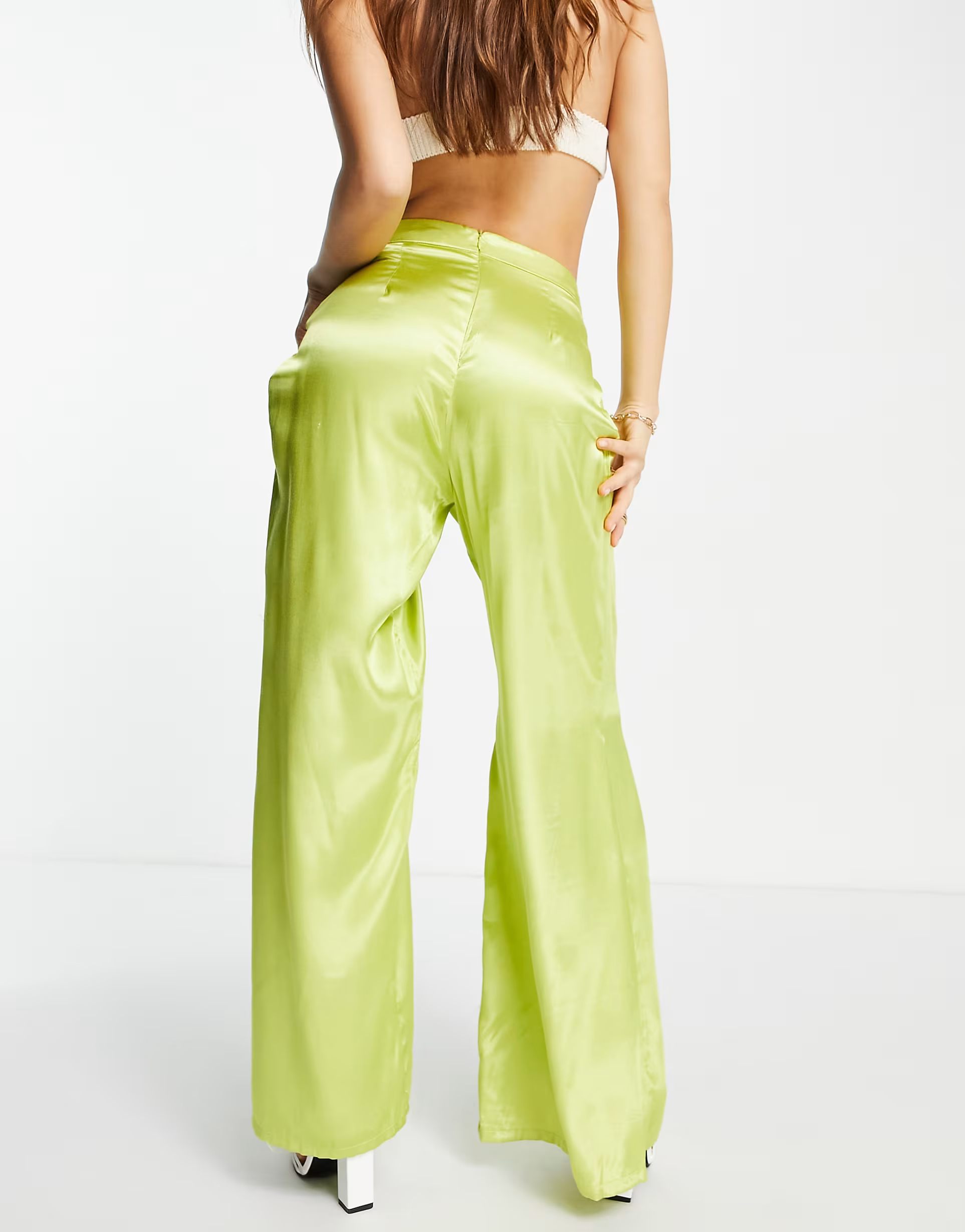 Collective The Label Womens Tailored Wide Leg Trouser in Lime Green