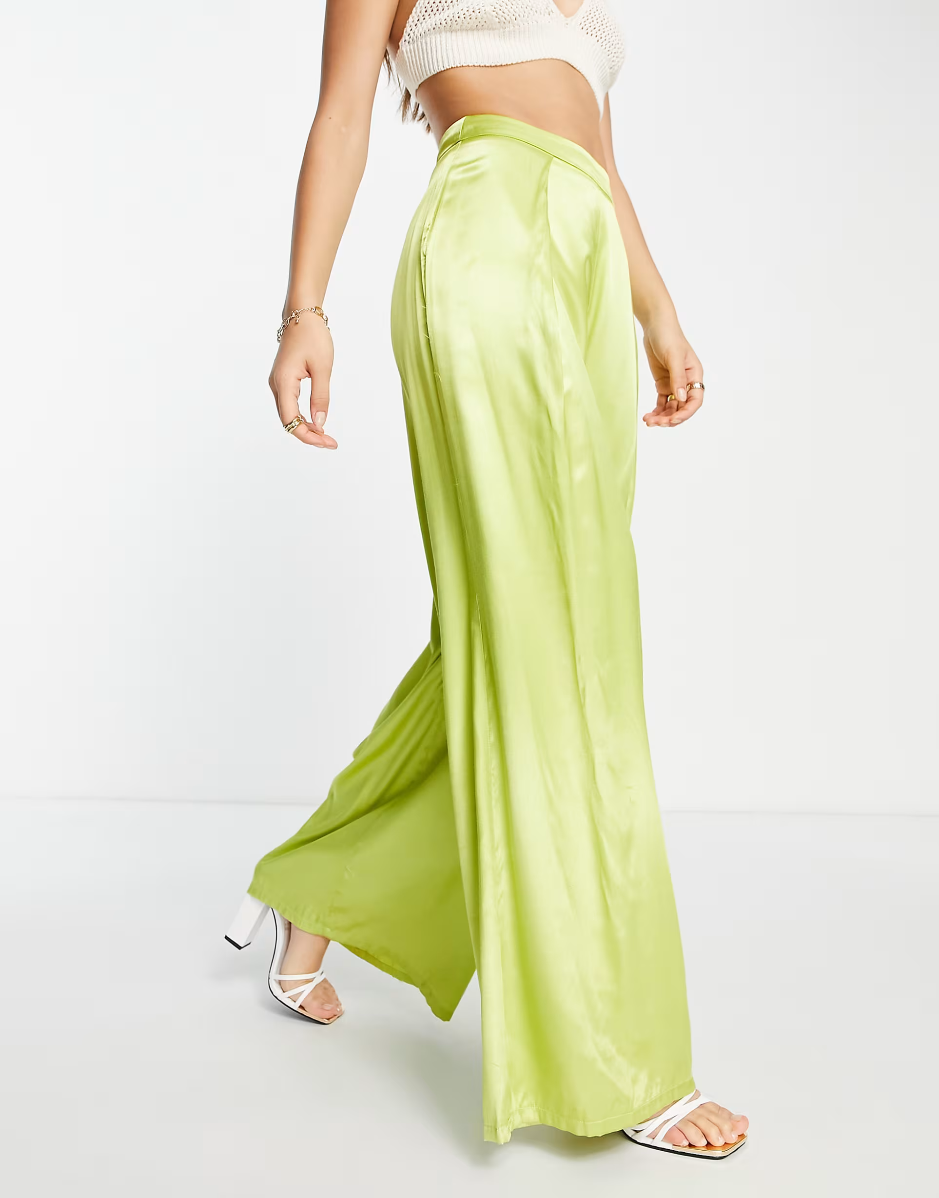 Collective The Label Womens Tailored Wide Leg Trouser in Lime Green