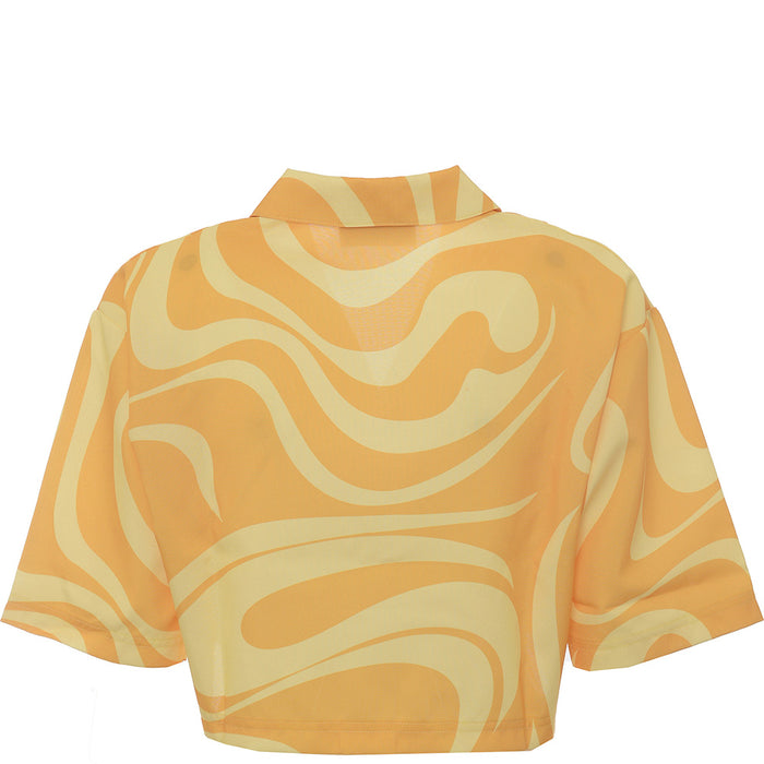 Fila Women's Yellow Swirl Print Cropped Shirt