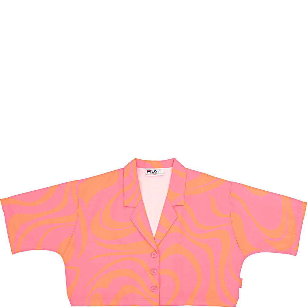 Fila Womens Swirl Print Cropped Shirt in Pink