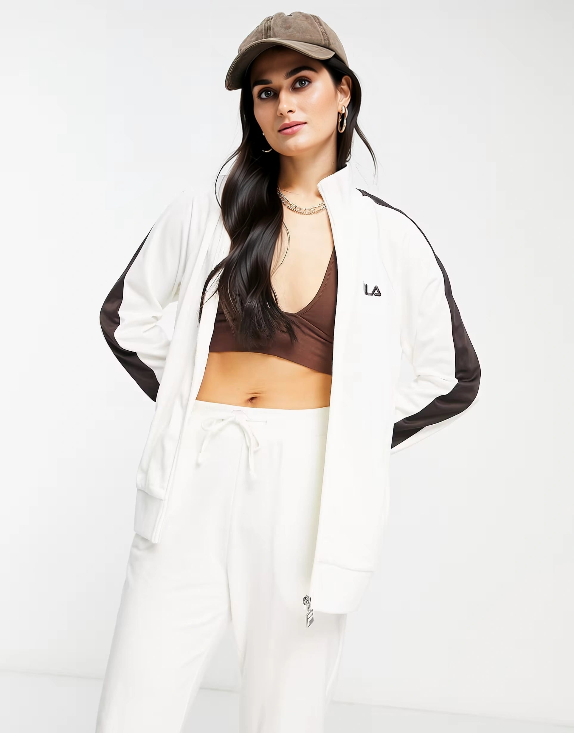 Fila Womens Unisex Track Top in Cream In Brown