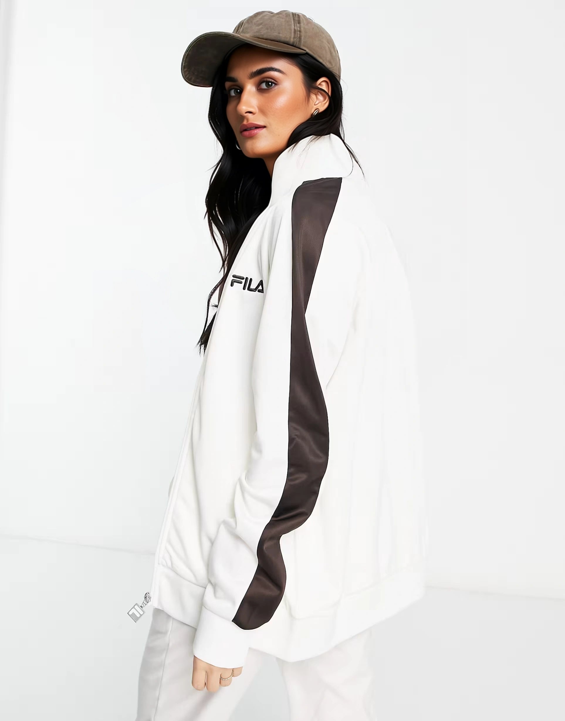 Fila Womens Unisex Track Top in Cream In Brown