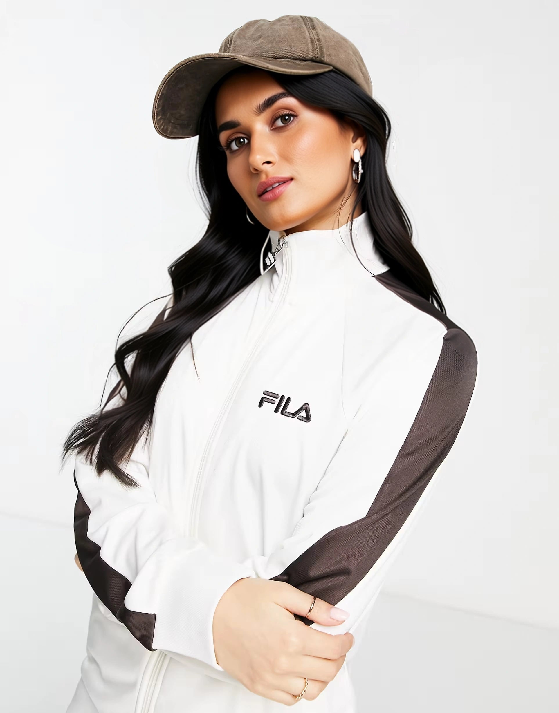 Fila Womens Unisex Track Top in Cream In Brown