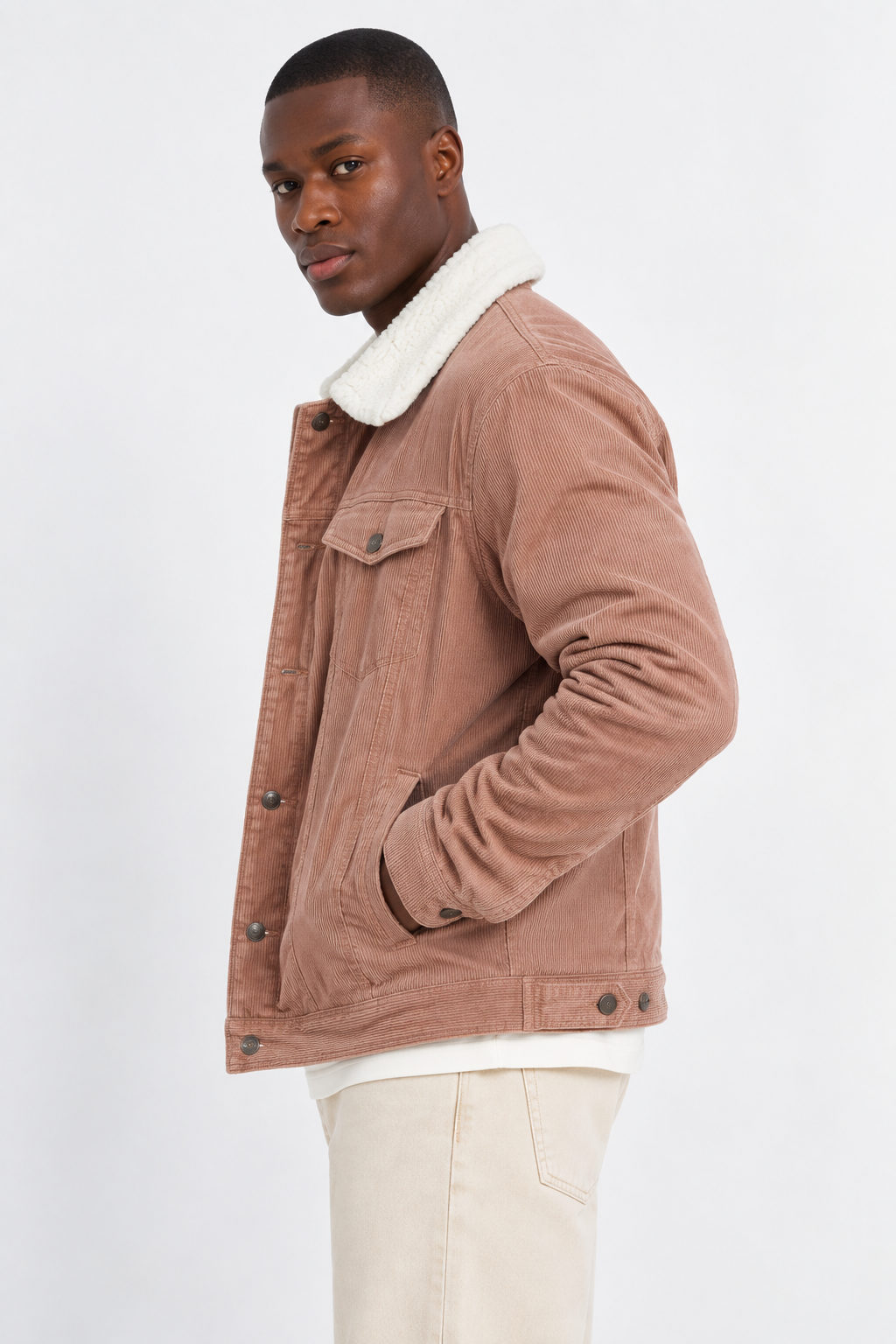 Threadbare Mens Cord Jacket With Borg Collar And Lining in Light Brown
