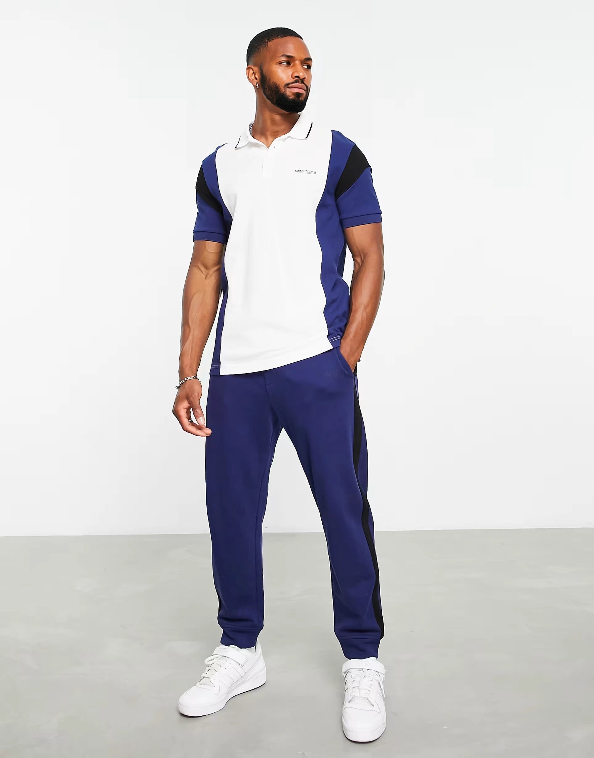 Armani Exchange Mens Side Stripe Trousers in Navy