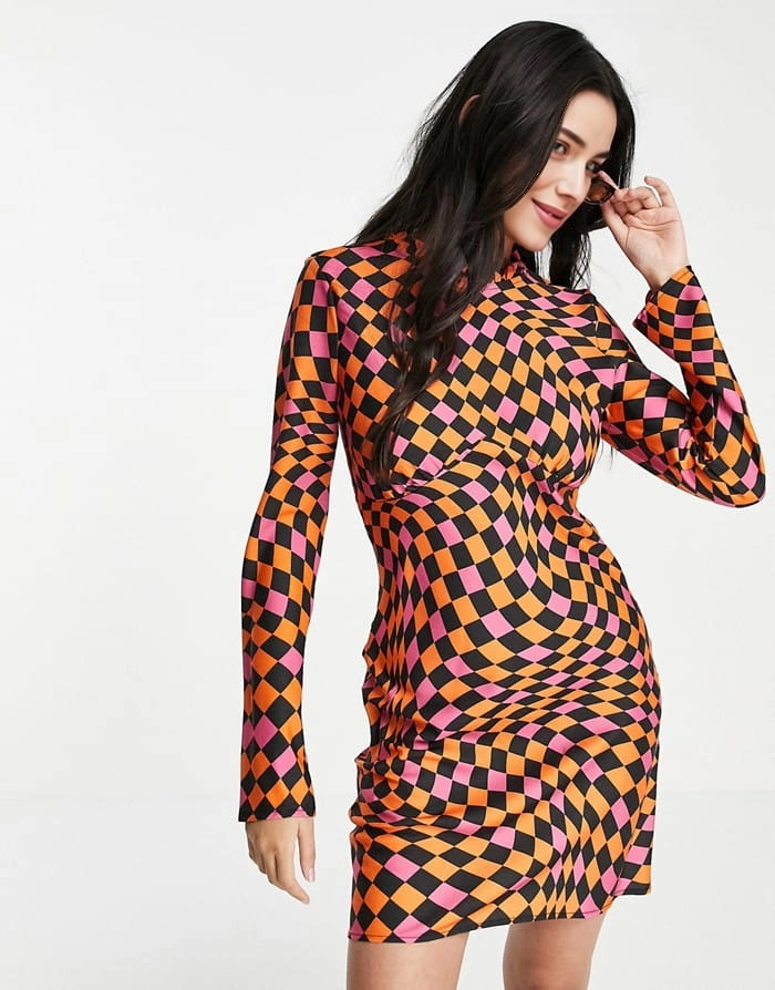 Never Fully Dressed Womens Warped Checkerboard Mini Dress In Pink
