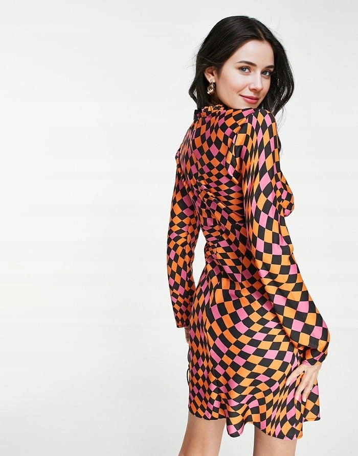 Never Fully Dressed Womens Warped Checkerboard Mini Dress In Pink