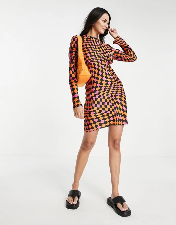 Never Fully Dressed Womens Warped Checkerboard Mini Dress In Pink