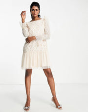 Womens Little Mistress Embellished Diamond Tulle Mini Dress In Cream