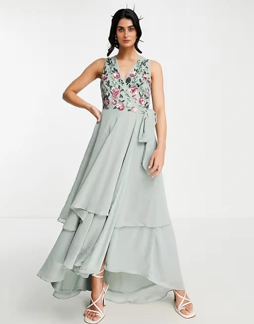 Womens Little Mistress Embellished Wrap Dress In Sage Green