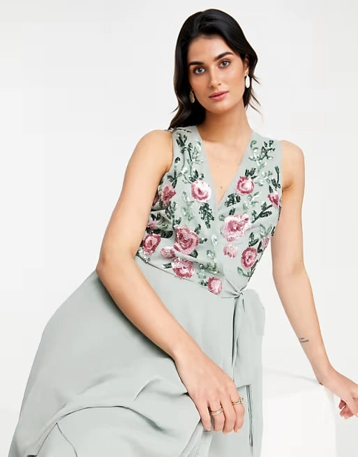 Womens Little Mistress Embellished Wrap Dress In Sage Green