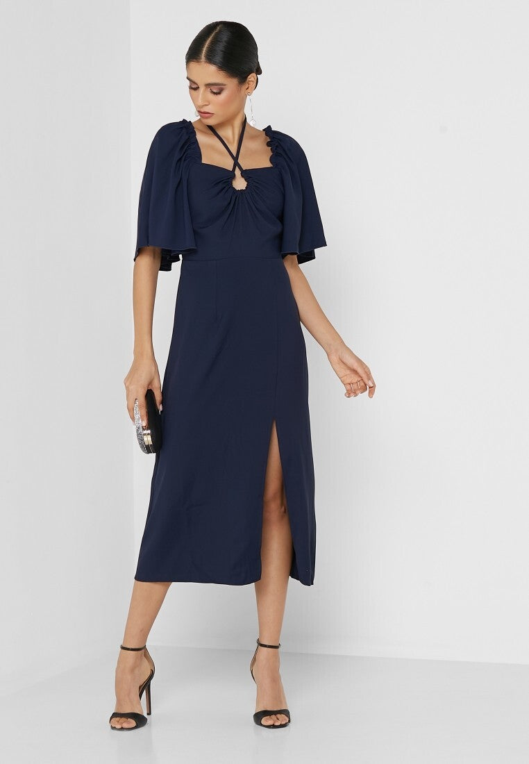 Little Mistress Womens By Vogue Williams Cross Neck Dress in Navy Blue