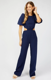 Little Mistress Womens Open Back Jumpsuit in Navy Blue