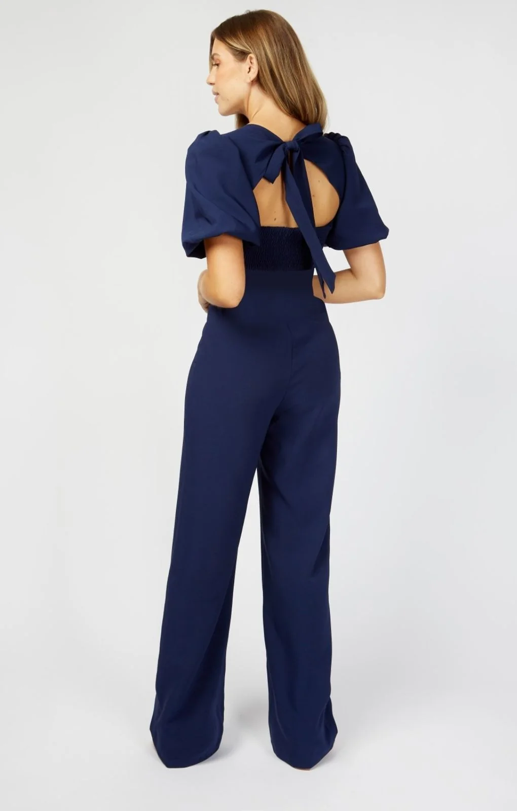 Little Mistress Womens Open Back Jumpsuit in Navy Blue