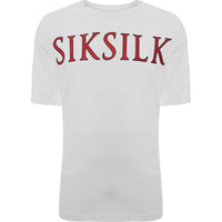 Siksilk Men's White Oversized T-Shirt with Red Rhinestone Logo