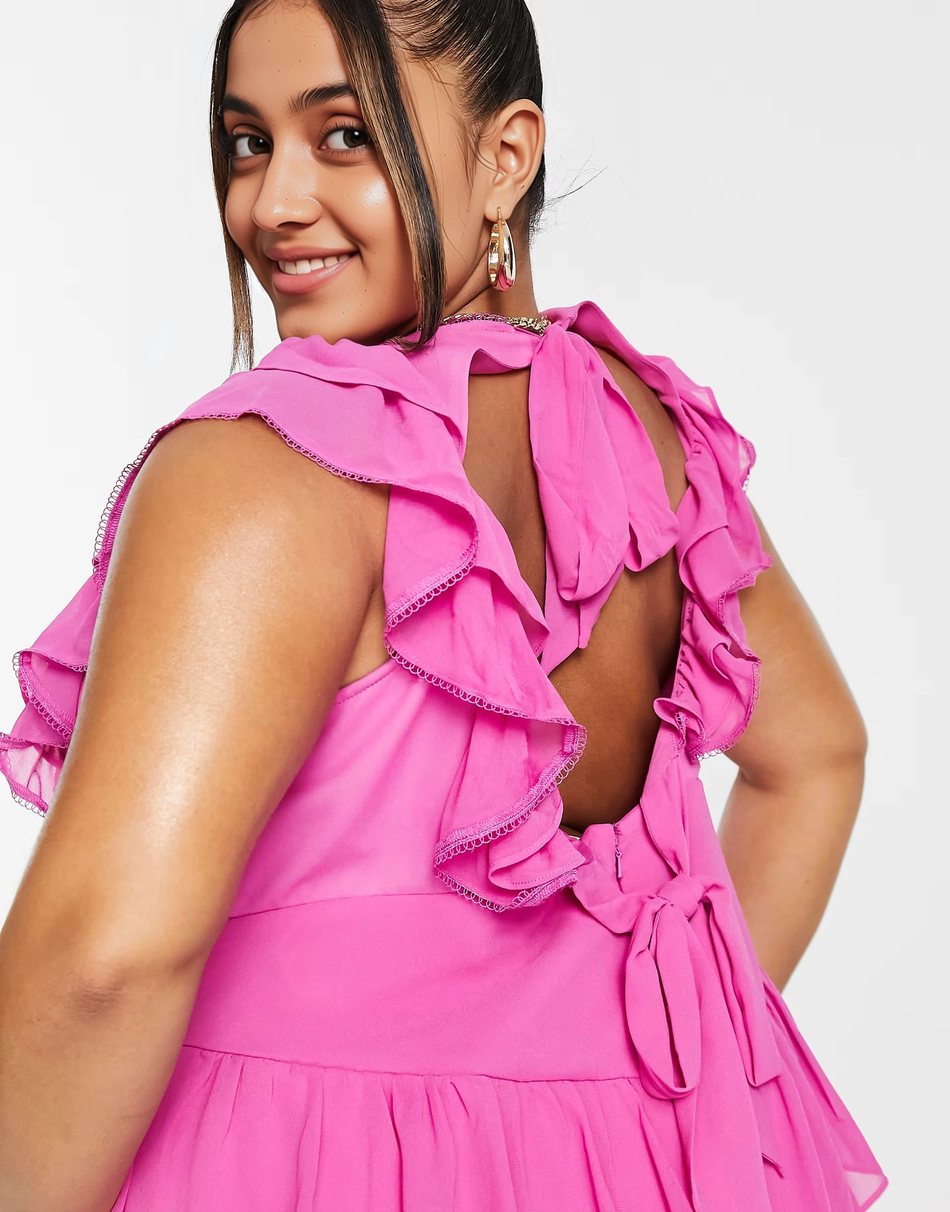 Forever New Curve Womens Lace Trim Tiered Mini Dress In Pink
