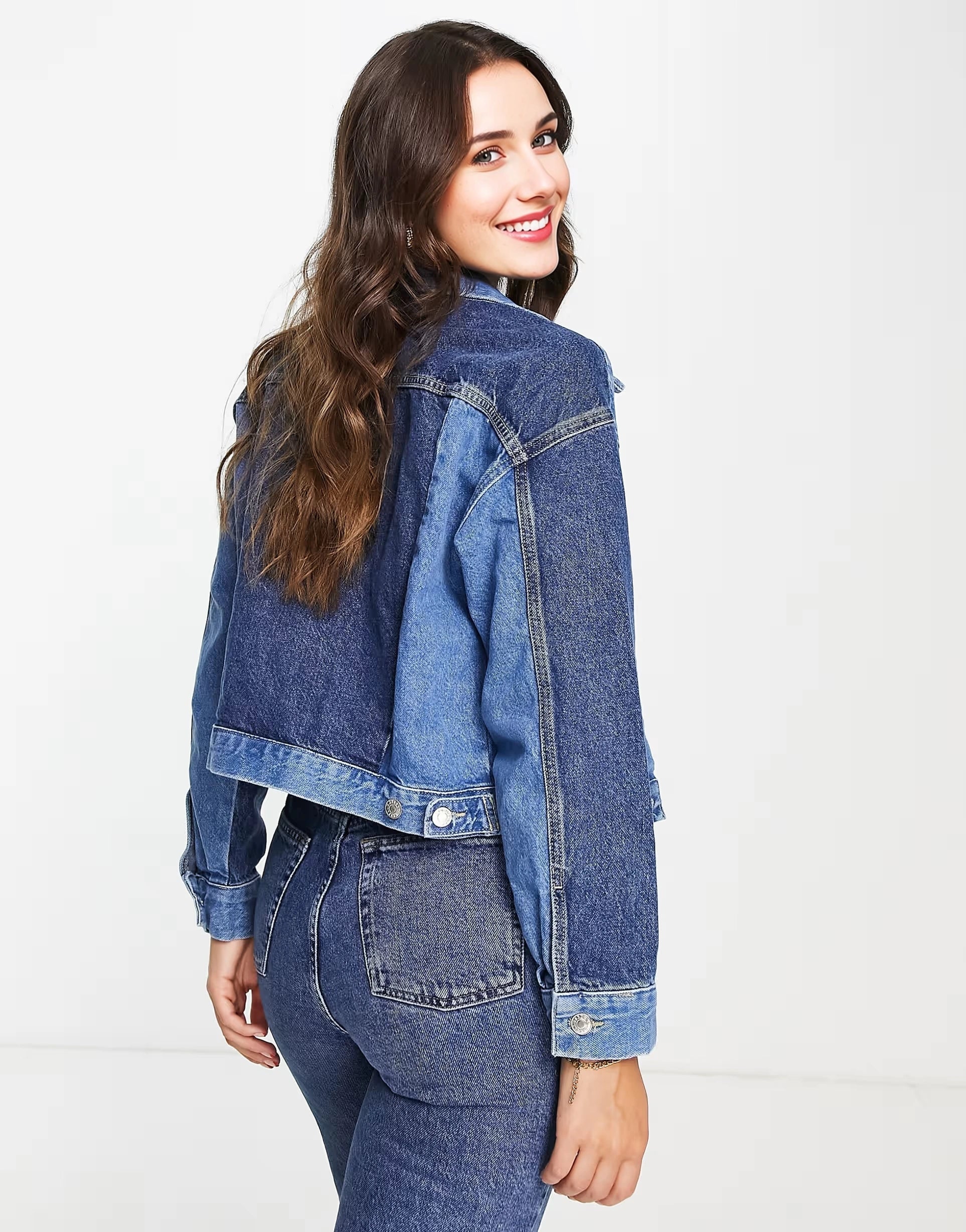 Womens Mango Patchword Denim Jacket in Blue